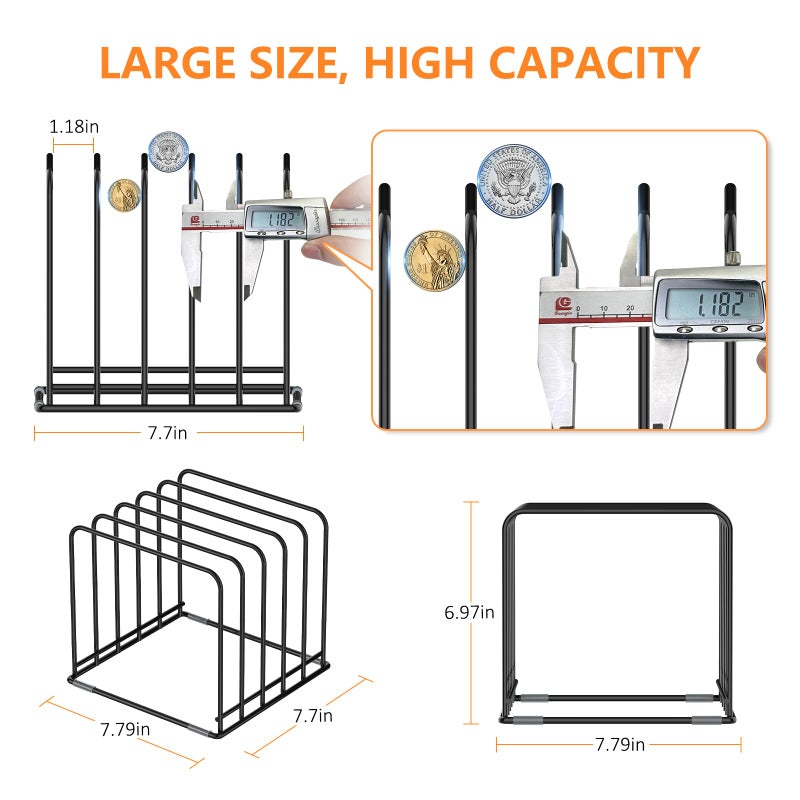 KORRTFID Kitchen Cabinet Organizer, Steel Cookware Holder, Divided Holder with 5 Slots for Skillets Baking Tray and Chopping Board Rack - Baking Pan Holder Storage (1 PC) - Image 2