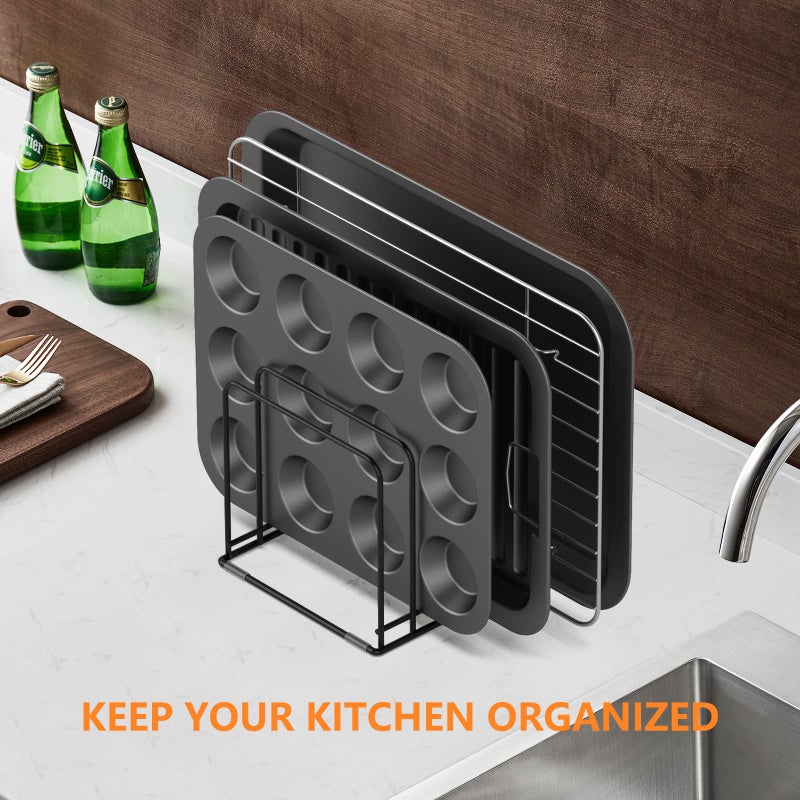 KORRTFID Kitchen Cabinet Organizer, Steel Cookware Holder, Divided Holder with 5 Slots for Skillets Baking Tray and Chopping Board Rack - Baking Pan Holder Storage (1 PC) - Image 5