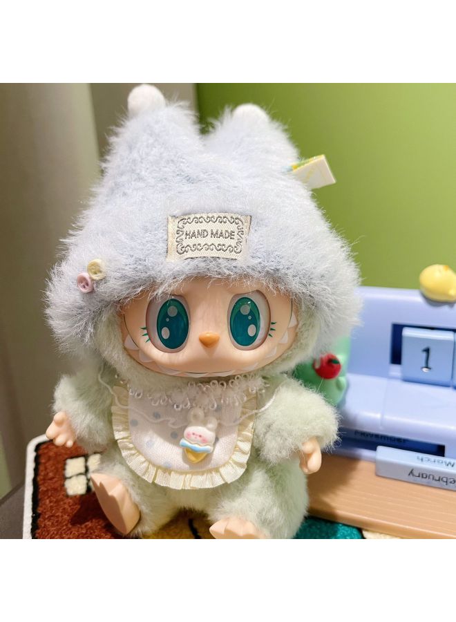 Labubu Vinyl Doll Rab Cloth Dress-up Second Generation Clothes Party Cute Hat Bib Hat Suit-Color:Light Blue Hat + Bib  - Image 1
