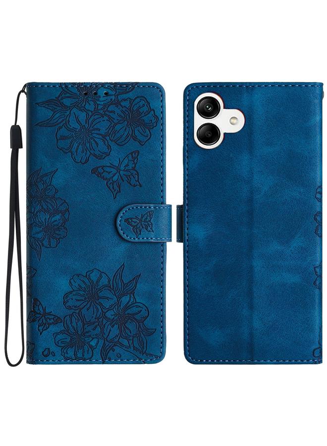 S-TOP Case For Samsung Galaxy A04 Cherry Blossom Butterfly Skin Feel Embossed PU Phone Case - Image 1