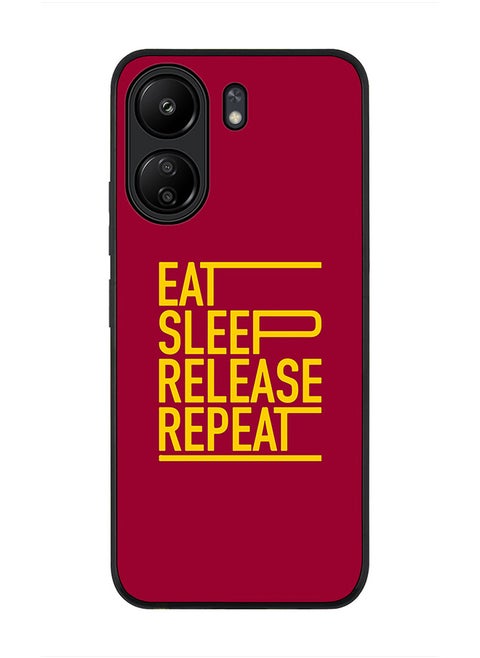 Rugged Black Edge Case for Xiaomi Redmi 13C 4G, Slim fit Soft Flexible Anti Drop TPU Gel Thin Case Cover - Eat Sleep Release Repeat