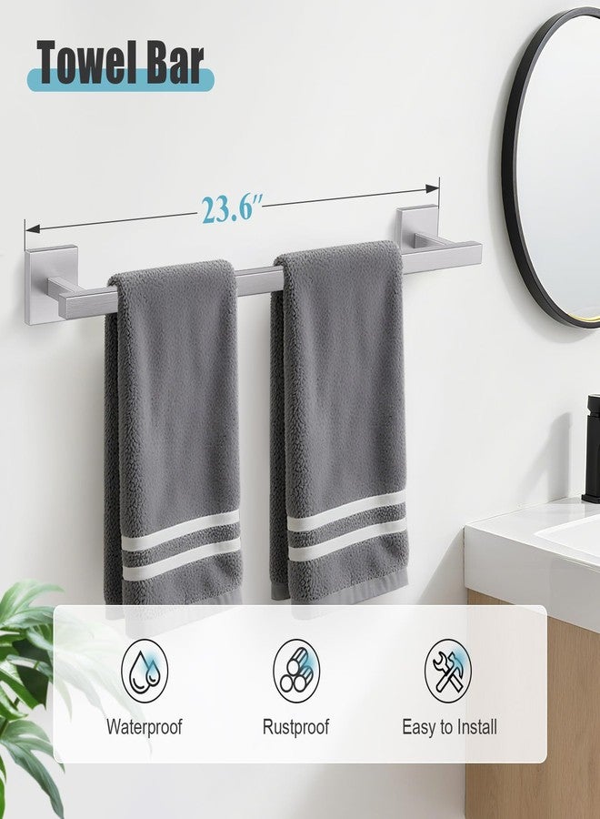 YACVCL 5-Pieces Brushed Nickel Bathroom Hardware Accessories Set Towel Bar Set Upgraded Toilet Paper Holder with Shelf Stainless Steel Wall-Mounted Bathroom Hardware Set 23.6 Inch - Image 3