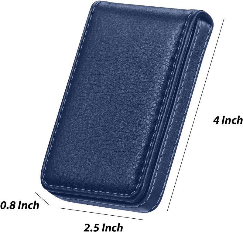 Outus 2 Pieces Business Card Holder, PU Leather Business Card Case Pocket Wallet with Magnetic Shut for Valentines Gift Men Women(Coffee and Blue,Classic) - Image 2