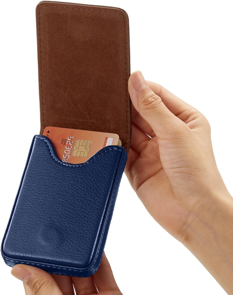 Outus 2 Pieces Business Card Holder, PU Leather Business Card Case Pocket Wallet with Magnetic Shut for Valentines Gift Men Women(Coffee and Blue,Classic) - Image 5
