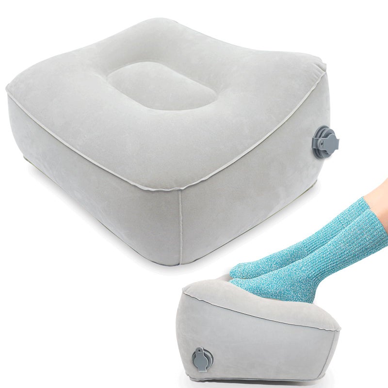 DINGCAIDC Inflatable Foot Rest, Carseat Inflatable Foot Rest Pillow, Airplanes Inflatable Foot Rest Cars, Travel Footrest Pillow for Home Office,Trains (Grey, 14.5" LÃ—11.8" WÃ—7.9â€H) - Image 1