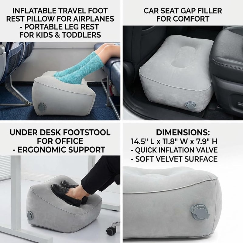 DINGCAIDC Inflatable Foot Rest, Carseat Inflatable Foot Rest Pillow, Airplanes Inflatable Foot Rest Cars, Travel Footrest Pillow for Home Office,Trains (Grey, 14.5" LÃ—11.8" WÃ—7.9â€H) - Image 5