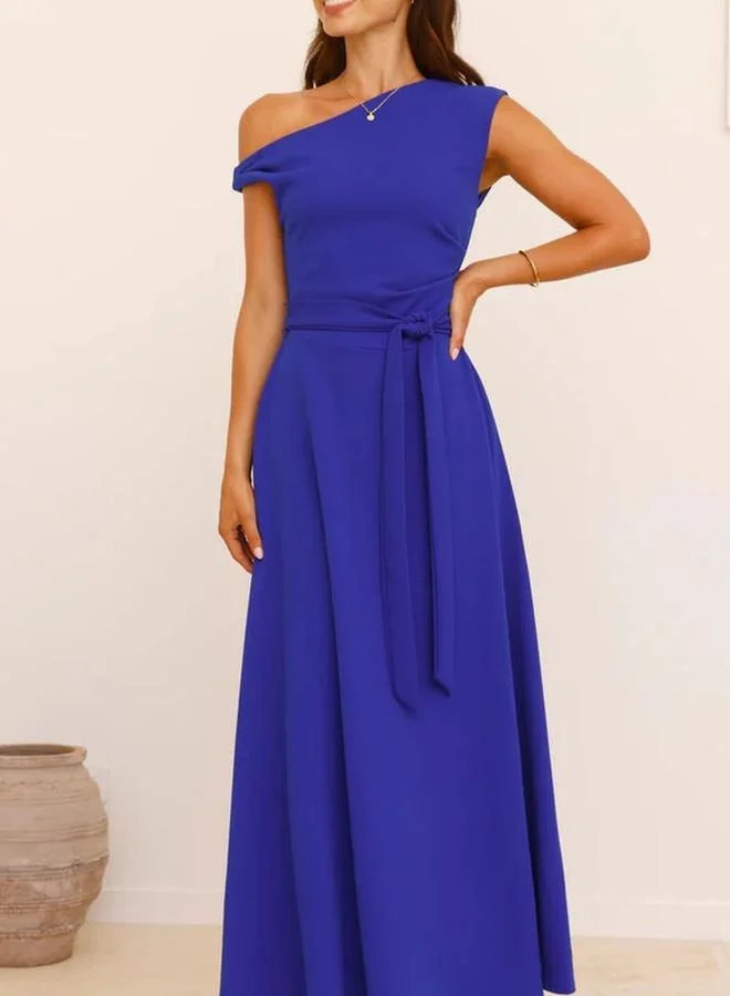 تايك تو Blue Asymmetric Neck A-Line Maxi Dress