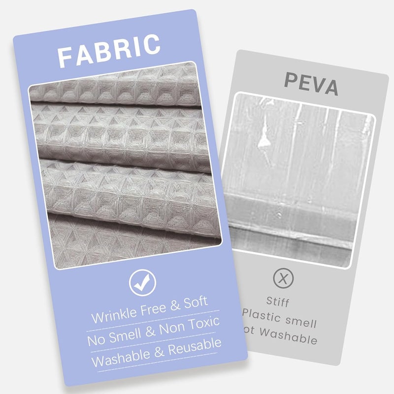 VIUOON No Hook Shower Curtain Set with Snap in Fabric Liner  250GSM Waffle Weave Light Gray Hotel Grade Bath Shower Curtain - See Through Top Window  Waterproof & Washable  54W x 80H - Image 5
