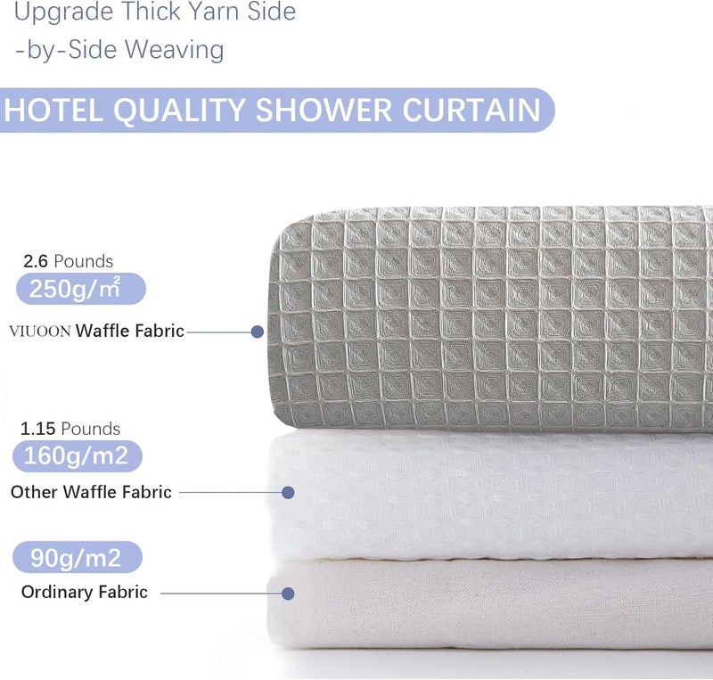 VIUOON No Hook Shower Curtain Set with Snap in Fabric Liner  250GSM Waffle Weave Light Gray Hotel Grade Bath Shower Curtain - See Through Top Window  Waterproof & Washable  54W x 80H - Image 2
