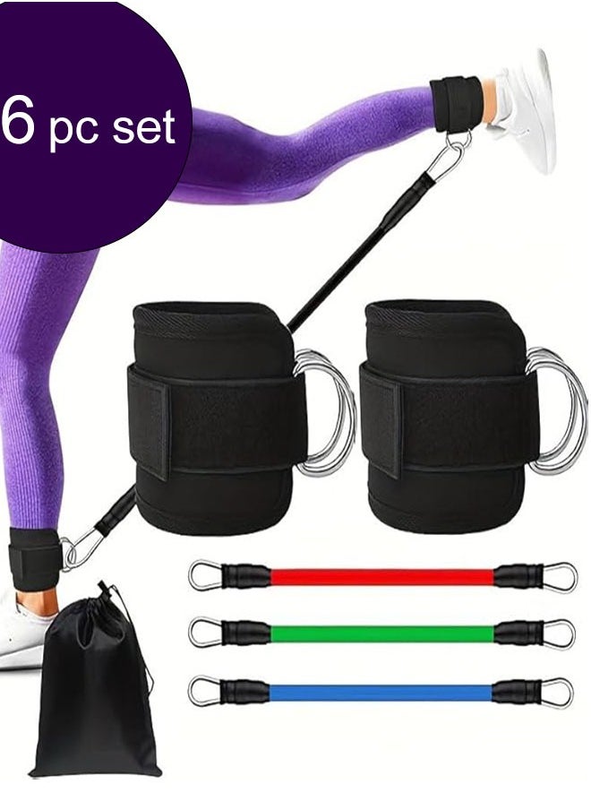 Generic Ankle Resistance Bands with Cuffs 6Pcs Adjustable Ankle Straps Stretchy Breathable Ankle Weights for Home Gym, Leg Workout, Fitness Equipment for Women  Men  - Image 1