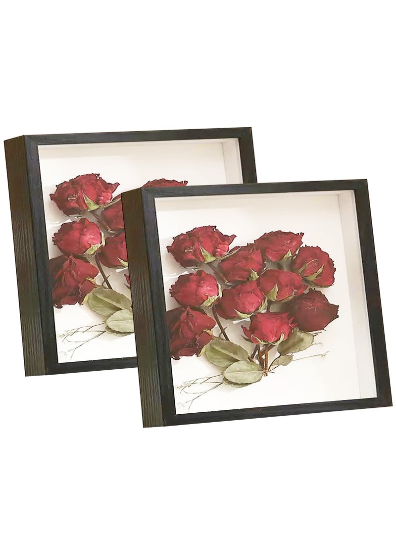 2pcs Shadow Box Frame Display Case 8x8'', Dried Flower Photo Frame, 3D Picture Frame Display Case Deeper 3cm with Transparent Acrylic Panel for Photos, DIY Crafts, Wedding Souvenir (Black 8x8)  - Image 1