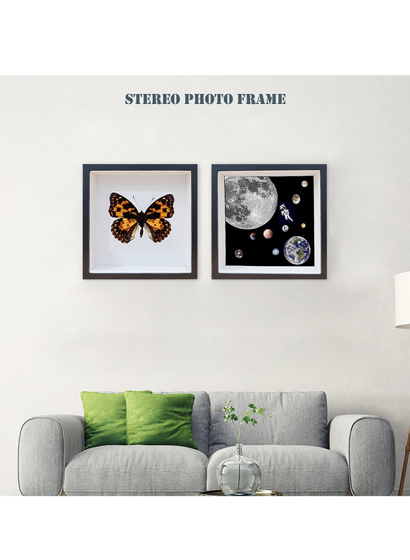 2pcs Shadow Box Frame Display Case 8x8'', Dried Flower Photo Frame, 3D Picture Frame Display Case Deeper 3cm with Transparent Acrylic Panel for Photos, DIY Crafts, Wedding Souvenir (Black 8x8)  - Image 5