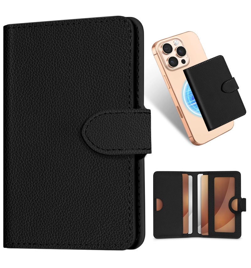 Shorogyt for Magnetic Phone Wallet Compatible with Magsafe Card Holder - Luxury Slim Leather Mag Wallets for Men Women Fit 4 Cards, for iPhone 17/16/15/14/13/12 Series for Apple RFID Magnet, Black - Image 1