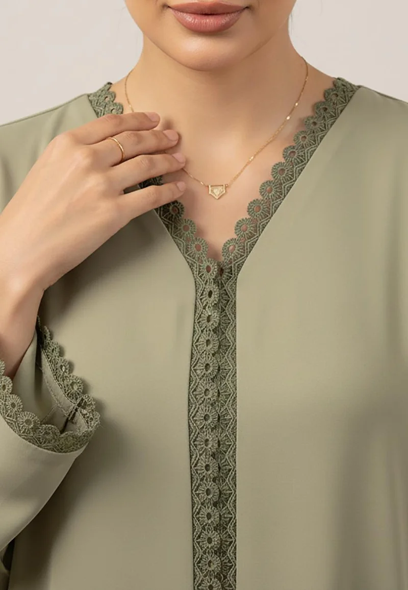 Nukhbaa Side-Slit Lace Abaya – Premium Nida Fabric-923