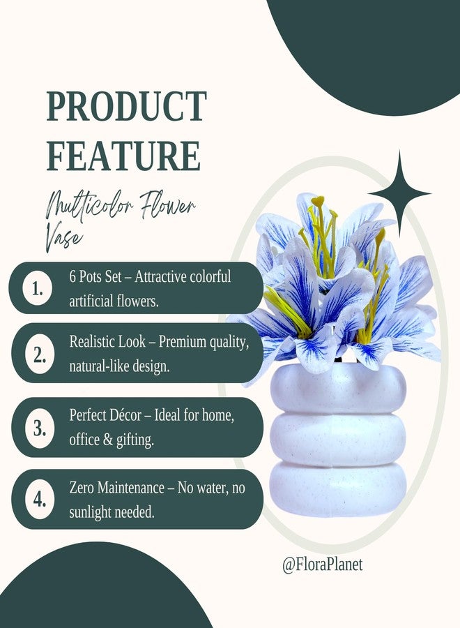 Flora Planet Artificial Flowers with Pot - Set of 6 | Decorative Faux Plants for Home, Office, Living Room & Table Décor | Long-Lasting, Realistic & Maintenance-Free Indoor Decoration (1, Round) - Image 3