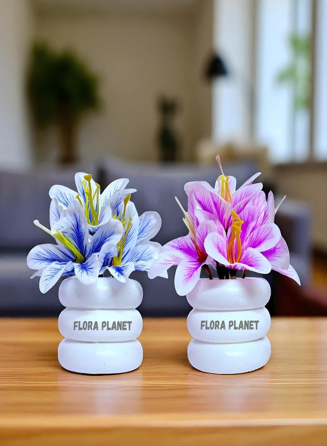Flora Planet Artificial Flowers with Pot - Set of 6 | Decorative Faux Plants for Home, Office, Living Room & Table Décor | Long-Lasting, Realistic & Maintenance-Free Indoor Decoration (1, Round) - Image 2