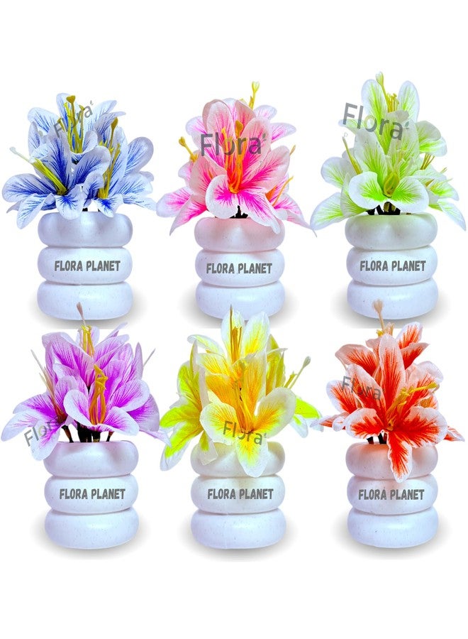 Flora Planet Artificial Flowers with Pot - Set of 6 | Decorative Faux Plants for Home, Office, Living Room & Table Décor | Long-Lasting, Realistic & Maintenance-Free Indoor Decoration (1, Round) - Image 1