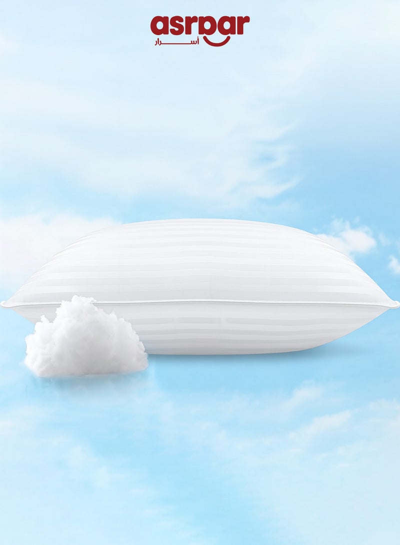 Asraar Premium 20 cm Thick Microfiber Bed Pillows With Stripes, Standard Size 1000 Grams, Hotel-Quality Cooling Pillow for All Sleep Positions - Ideal for Side, Back & Stomach Sleepers, Fluffy Bed Stripe Pillows for Bed, Machine Washable, 90 x 50 cm White - 1 Pillow - Image 5