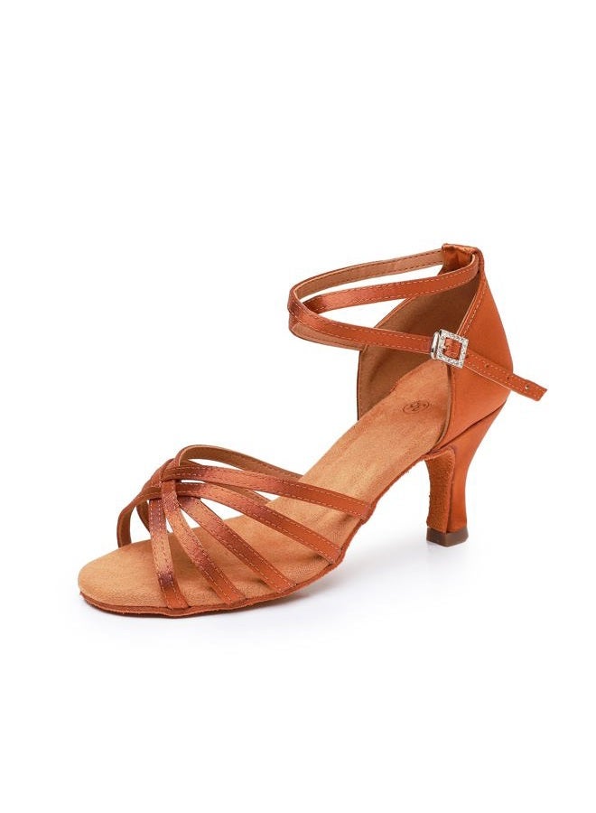 ROSEFINCH Latin Dance Shoes for Women Black Professional Dance Shoes Ballroom Party Salsa Dance Practice Performance Shoes Size, Brown 7 Cm, 38 EU - Image 1