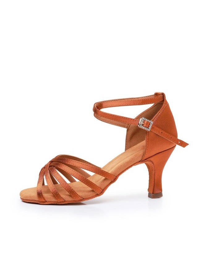 ROSEFINCH Latin Dance Shoes for Women Black Professional Dance Shoes Ballroom Party Salsa Dance Practice Performance Shoes Size, Brown 7 Cm, 38 EU - Image 3