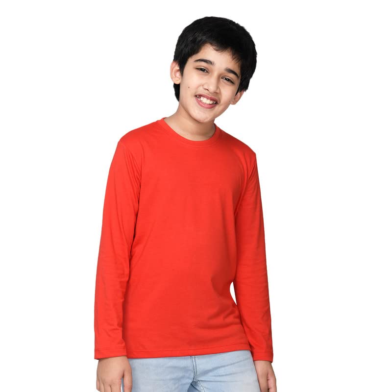 Nusyl Boys Solid Cotton Blend Tshirt – Soft, Warm & Comfortable Full-Sleeves T-Shirt | Casual Wear for Kids & Teen Boys | Full Sleeves T-Shirt |- NUBCTSF001-Singles Red - Image 1