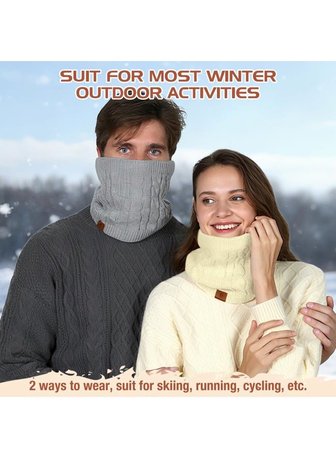 Goocoz Mens Scarf Winter Neck Gaiters 3PCS, Knit Neck Warmer with Thick Fleece Lining Scarves, Cold Weather Gear for Men Ski, Pink/White/Oatmeal, M - Image 5