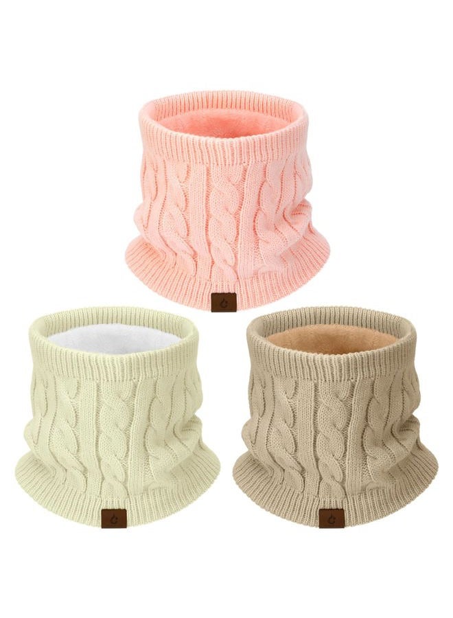Goocoz Mens Scarf Winter Neck Gaiters 3PCS, Knit Neck Warmer with Thick Fleece Lining Scarves, Cold Weather Gear for Men Ski, Pink/White/Oatmeal, M - Image 1