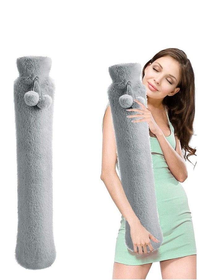 Lifenpure - Lifenpure Long Hot Water Bottle With Grey Plush Cover - Image 1