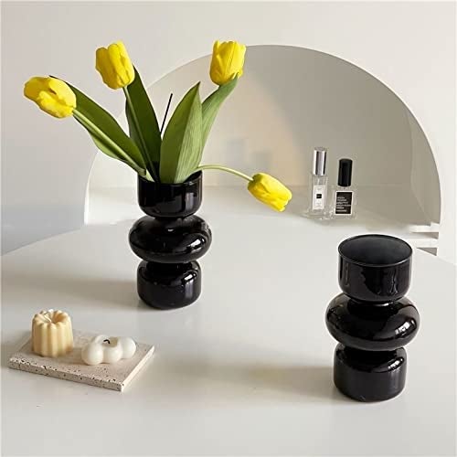 BLOFLO STU BLOFLO Black Glass Hydroponic Vase, 7Inches Glass Vase for Flower, Modern Geometric Three-Layer Floral Vases for Home Office, Wedding Table Decoration(Black) - Image 2