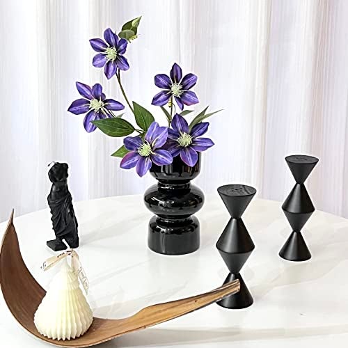 BLOFLO STU BLOFLO Black Glass Hydroponic Vase, 7Inches Glass Vase for Flower, Modern Geometric Three-Layer Floral Vases for Home Office, Wedding Table Decoration(Black) - Image 4