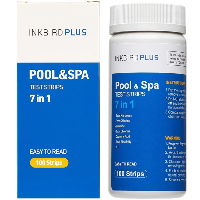 INKBIRDPLUS Pool Test Strips 100 Count, 7-Way Water Testing Kit for Chlorine, pH, Bromine, Alkalinity, Hardness, Cyanuric Acid, Perfect for Pools, Spas & Hot Tubs, Easy to Use, Fast & Reliable Results - Image 2