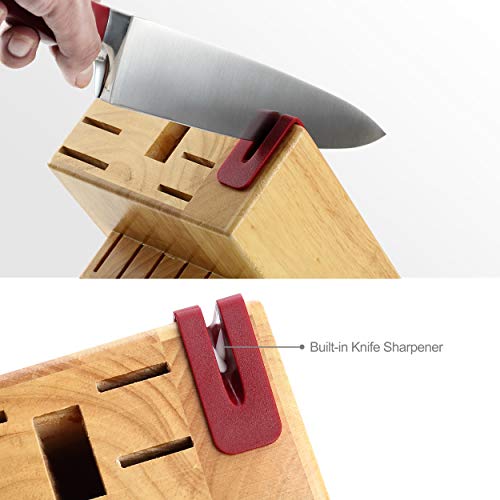 McCook® Stainless Steel Kitchen Knife Sets with Wooden Block, Kitchen Scissors and Built-in Sharpener, Red - Image 4