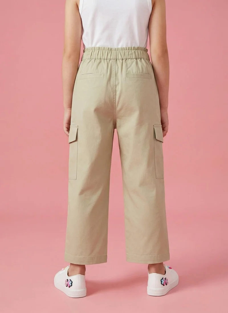 Nautinati Nautinati Girls Pure Cotton Cherry Placement Print Baggy Fit Wide-leg Pants