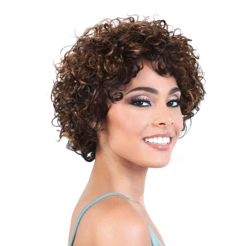 HUA Short Wigs for Black Women Human Hair Glueless Clearance Pixie Cut Short Curly Wigs Ombre Highlights Brown Mix 150 Density Bouncy Curly Wear and Go Glueless Wig Human Hair for BlackWhite Women