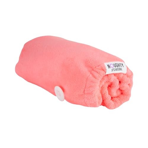 Noughty 97% Natural Pink Microfibre Hair Towel, Hair Towel Wrap Quickly Absorbs Moisture, Reduces Breakage, Combats Frizz, Pink - Image 1