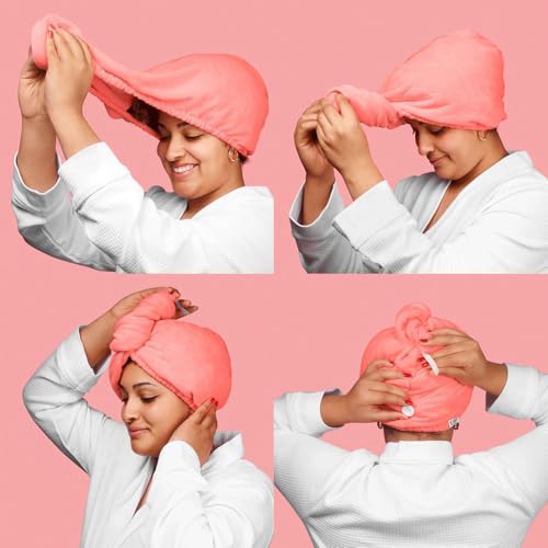 Noughty 97% Natural Pink Microfibre Hair Towel, Hair Towel Wrap Quickly Absorbs Moisture, Reduces Breakage, Combats Frizz, Pink - Image 2