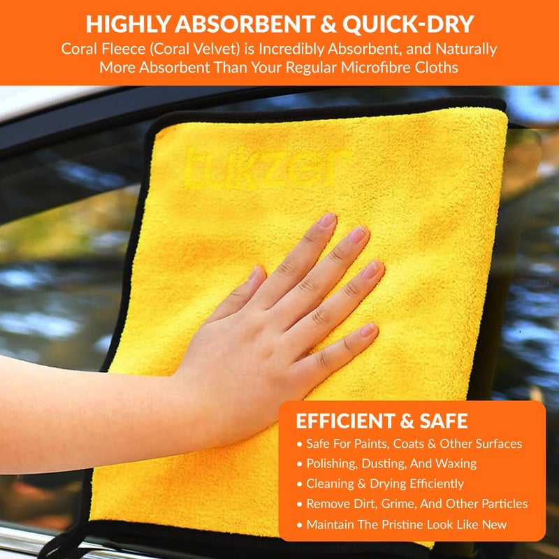 Tukzer Multi-Purpose Coral Velvet Microfiber Cloths for Car Bike| Ultra-Soft Super Absorbent Lint-Free for Exterior Interior Dashboard Cleaning Washing Polishing(500 GSM Brown-Yellow| 2Pcs 35 X 75 cm) - Image 4