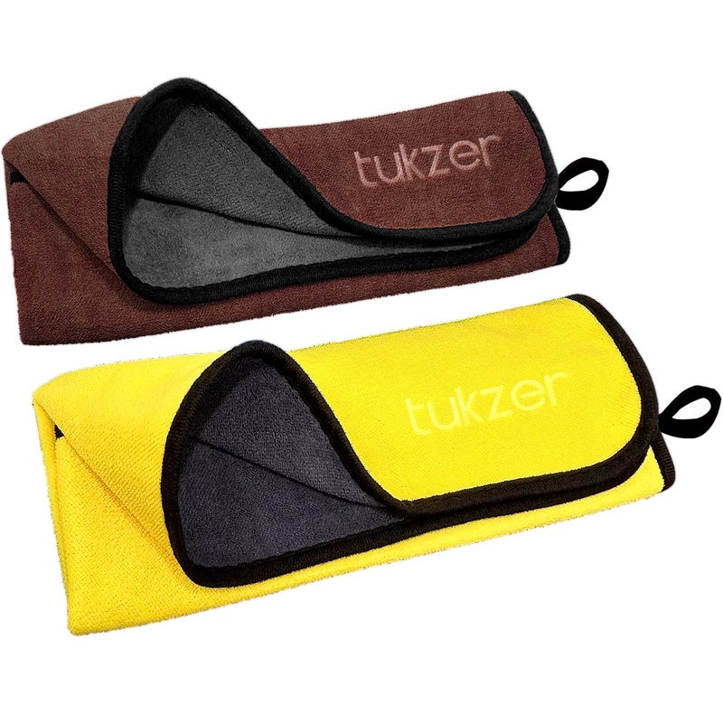 Tukzer Multi-Purpose Coral Velvet Microfiber Cloths for Car Bike| Ultra-Soft Super Absorbent Lint-Free for Exterior Interior Dashboard Cleaning Washing Polishing(500 GSM Brown-Yellow| 2Pcs 35 X 75 cm) - Image 1