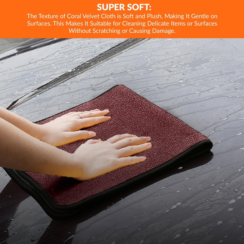 Tukzer Multi-Purpose Coral Velvet Microfiber Cloths for Car Bike| Ultra-Soft Super Absorbent Lint-Free for Exterior Interior Dashboard Cleaning Washing Polishing(500 GSM Brown-Yellow| 2Pcs 35 X 75 cm) - Image 3
