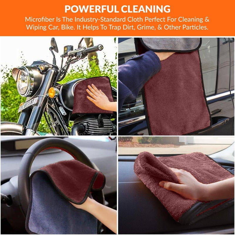 Tukzer Multi-Purpose Coral Velvet Microfiber Cloths for Car Bike| Ultra-Soft Super Absorbent Lint-Free for Exterior Interior Dashboard Cleaning Washing Polishing(500 GSM Brown-Yellow| 2Pcs 35 X 75 cm) - Image 5