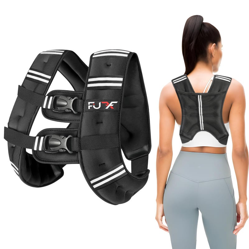 FUFF Weighted Vest Woman, 15 LB Womens Weight Vest for Walking, Strength Training Weight Vests for Female Men, Reflective Stripe Fitness Body Vest for Workout Running Jogging (Black) - Image 1