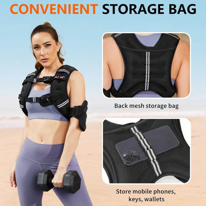 FUFF Weighted Vest Woman, 15 LB Womens Weight Vest for Walking, Strength Training Weight Vests for Female Men, Reflective Stripe Fitness Body Vest for Workout Running Jogging (Black) - Image 5