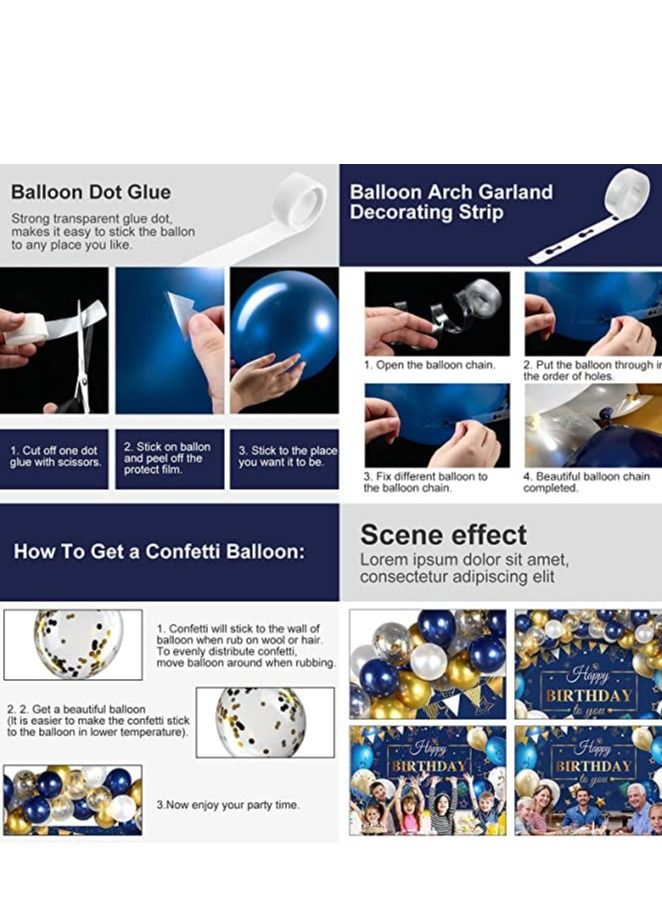 SYOSI Navy Blue Birthday Confetti Balloons Kit Set 50 Pieces Blue Birthday Photography Backdrop Banner Package for Boys Girls Men Women Birthday Party Decorations Supplies - Image 3