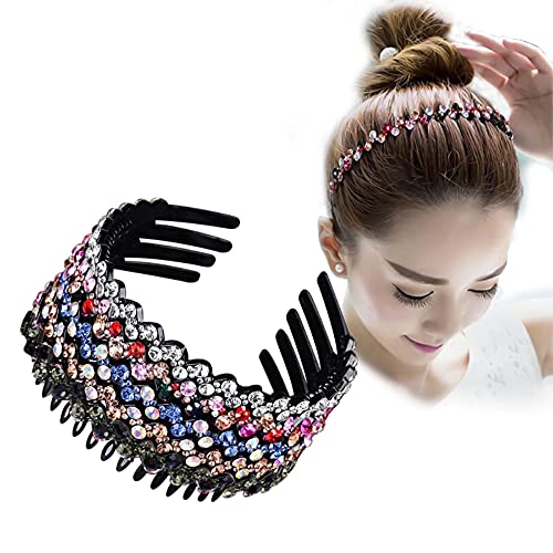 ZOCONE Headbands for Women with Diamond Comb Wave Rhinestone Headbands with Teeth 5Pcs Plastic Tooth Comb Head Bands Non Slip Crystal Hair Loop Wavy Hair Accessories for Women Girls