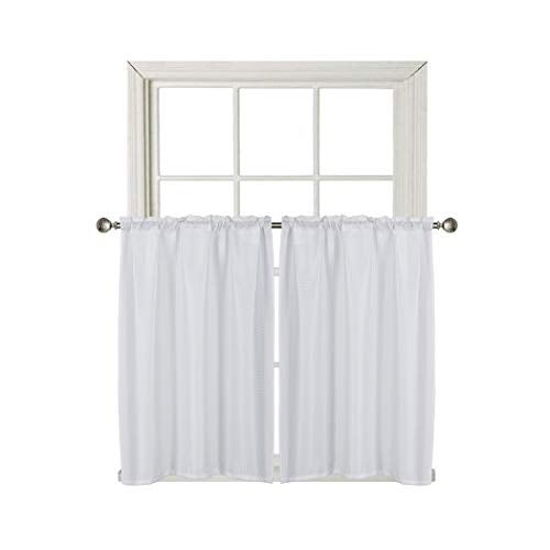 Home Queen White Waffle Bathroom Window Curtains Water Repellent Rod Pocket Kitchen Drapes for Small Window 2 Panels 36 W X 45 L Inch Each