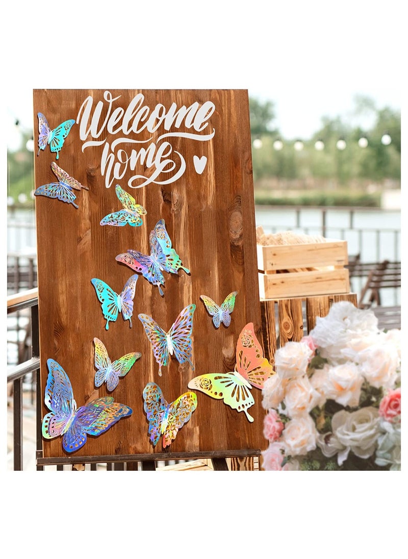 3D Shiny Sliver Wall Stickers Decals Removable Butterfly Decor Classroom with Set 5 Style DIY Man Made Decorative Paper Murals for Nursery Party 60 Pcs