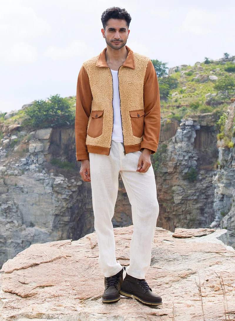 CAHOOT  Men's Tan Brown Contrast Sherpa Jacket for Men | Best Price UAE