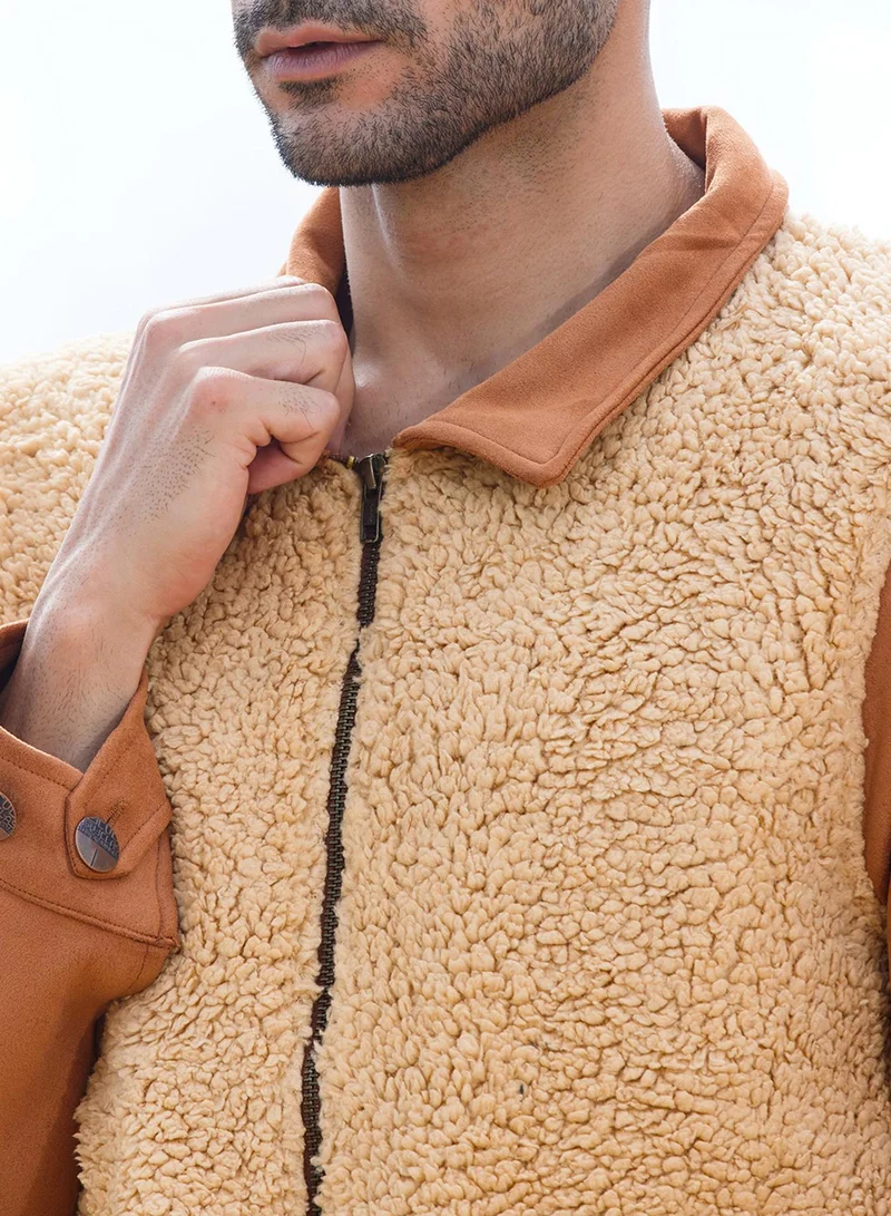 CAHOOT  Men's Tan Brown Contrast Sherpa Jacket for Men | Best Price UAE