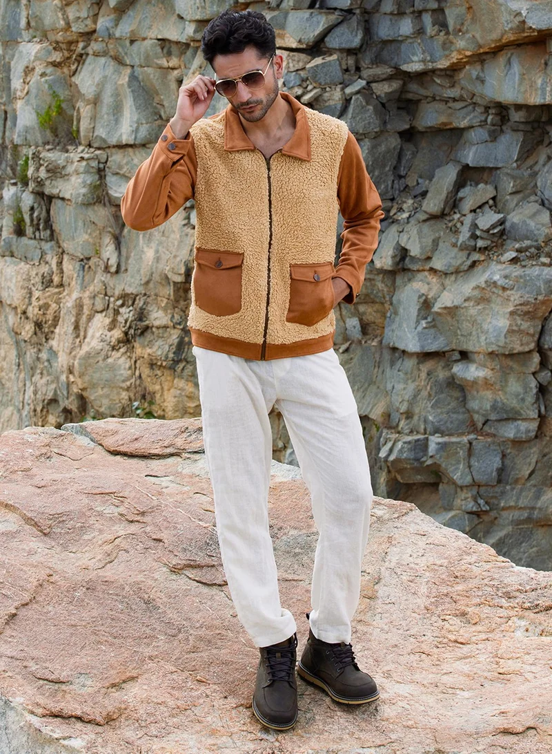 CAHOOT  Men's Tan Brown Contrast Sherpa Jacket for Men | Best Price UAE