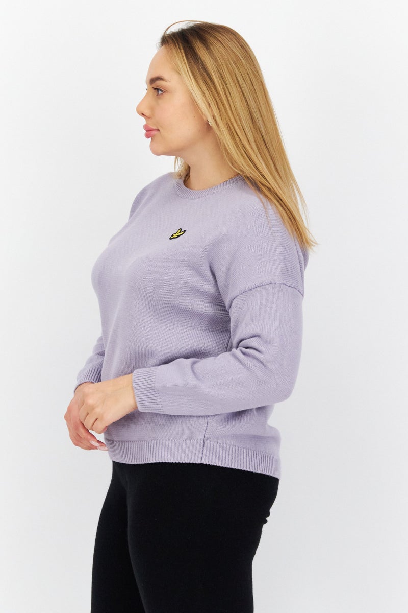 Lyle & Scott Women Crew Neck Embroidered Logo Knitted Sweater, Light Purple - Image 3